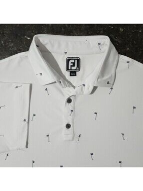 FootJoy Athletic Fit Golf Polo Shirt Flag Pin All Over Performance Stretch